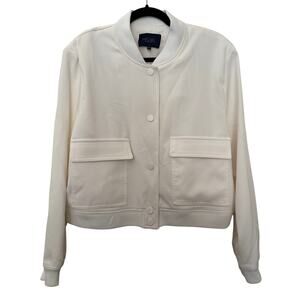 Rachel Roy White Cropped Boxy Bomber Jacket Padded Shoulders Old Money Women-L